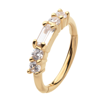 14kt Yellow Gold Cluster Prong Baguette & Round Clear CZ Side Facing Hinged Segment Clicker