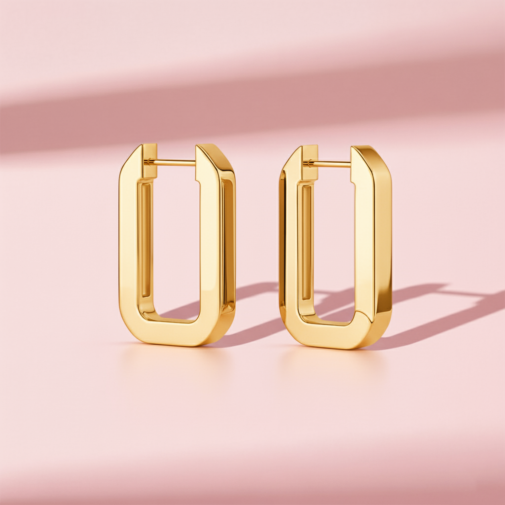 Gold PVD Square U-Shape Stainless Steel Hinged Hoop Earrings