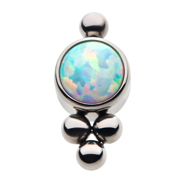 Titanium Threadless Beaded Bezel Synthetic Opal Disc Top White Opalite