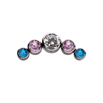 Titanium Threadless Bi-Trans-Pan Bezel Set CZ 3-Cluster Side Facing Top Aquamarine|Pink|Clear