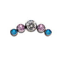 Titanium Threadless Bi-Trans-Pan Bezel Set CZ 3-Cluster Side Facing Top Pink|Yellow|Aquamarine