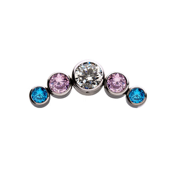 Titanium Threadless Bi-Trans-Pan Bezel Set CZ 3-Cluster Side Facing Top Ruby Pink|Amethyst|Burman Blue