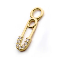 14Kt Yellow Gold Safety Pin with 3-Clear CZ Charm