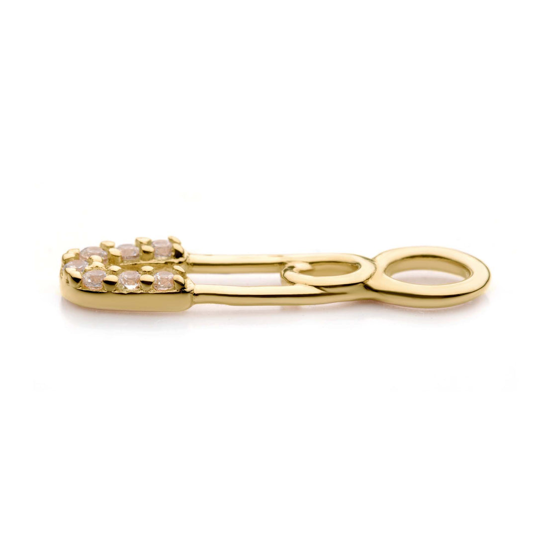 14Kt Yellow Gold Safety Pin with 3-Clear CZ Charm