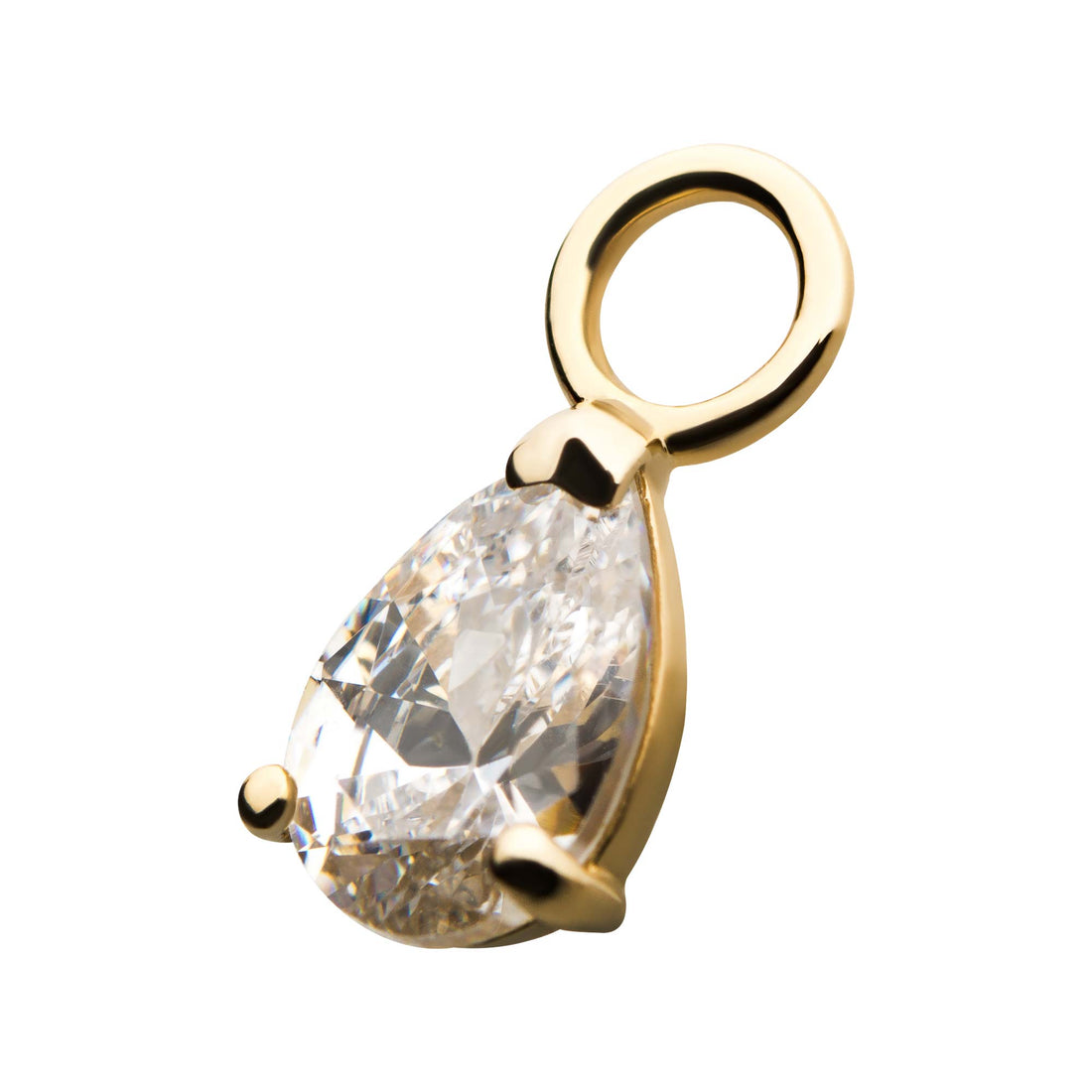 14Kt Yellow Gold Prong Set Teardrop Clear CZ Charm