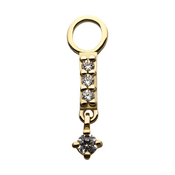 14Kt Yellow Gold Clear CZ Bar with Dangle Prong Set Round Clear CZ Charm