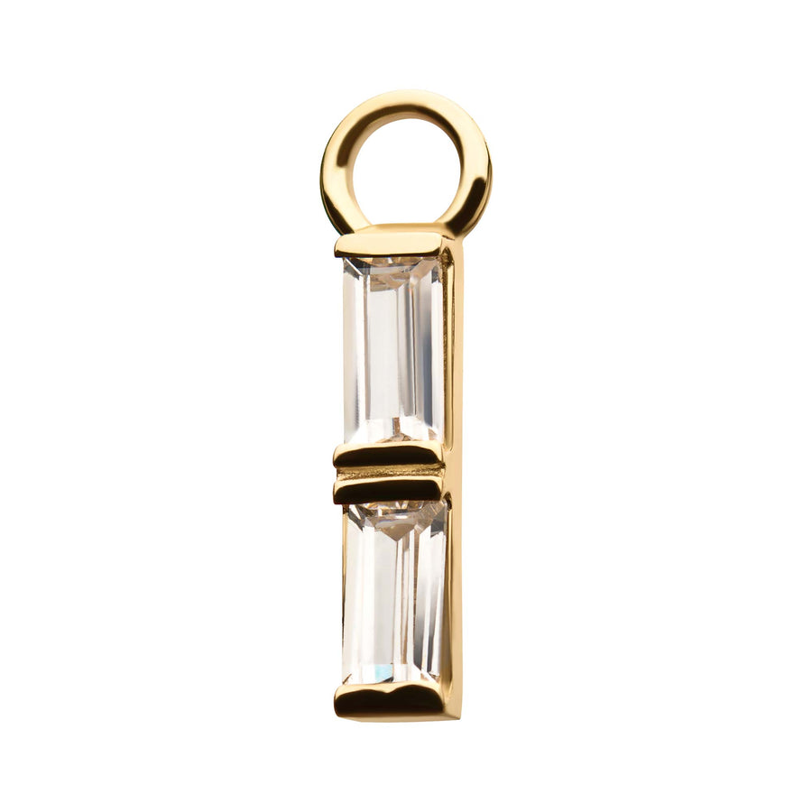 14Kt Yellow Gold Bar with 2pcs Baguette Clear CZ Charm
