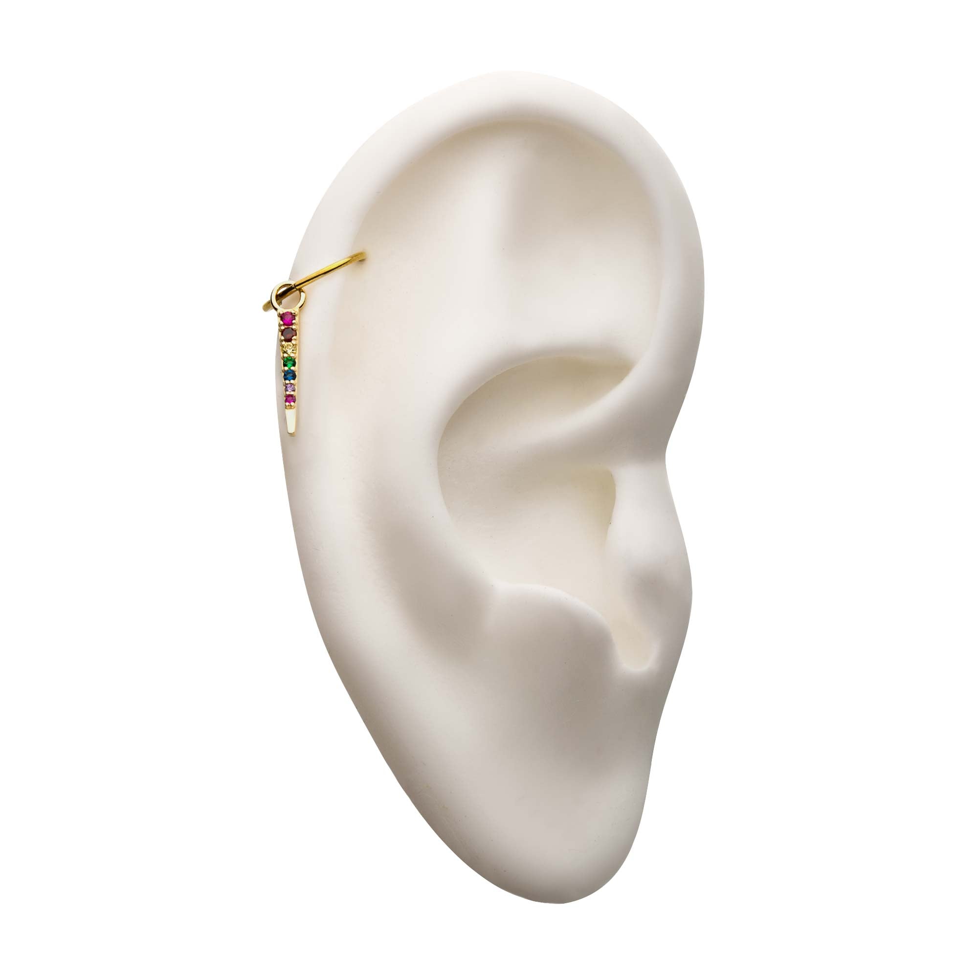 14Kt Yellow Gold Triangle with Prong Set 7pcs CZ Charm