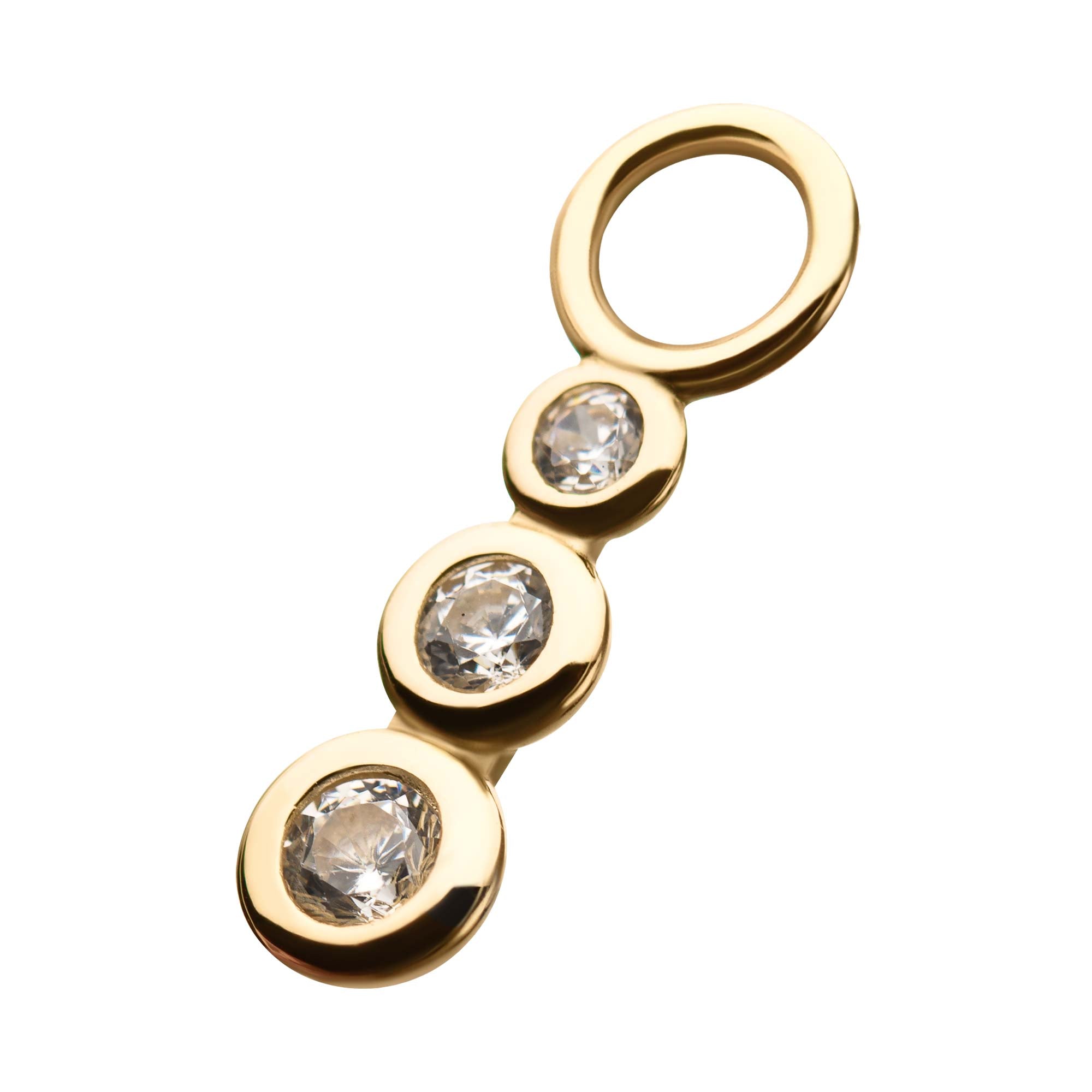 14Kt Yellow Gold Connected Circles with Bezel Set 3pcs Clear CZ Charm