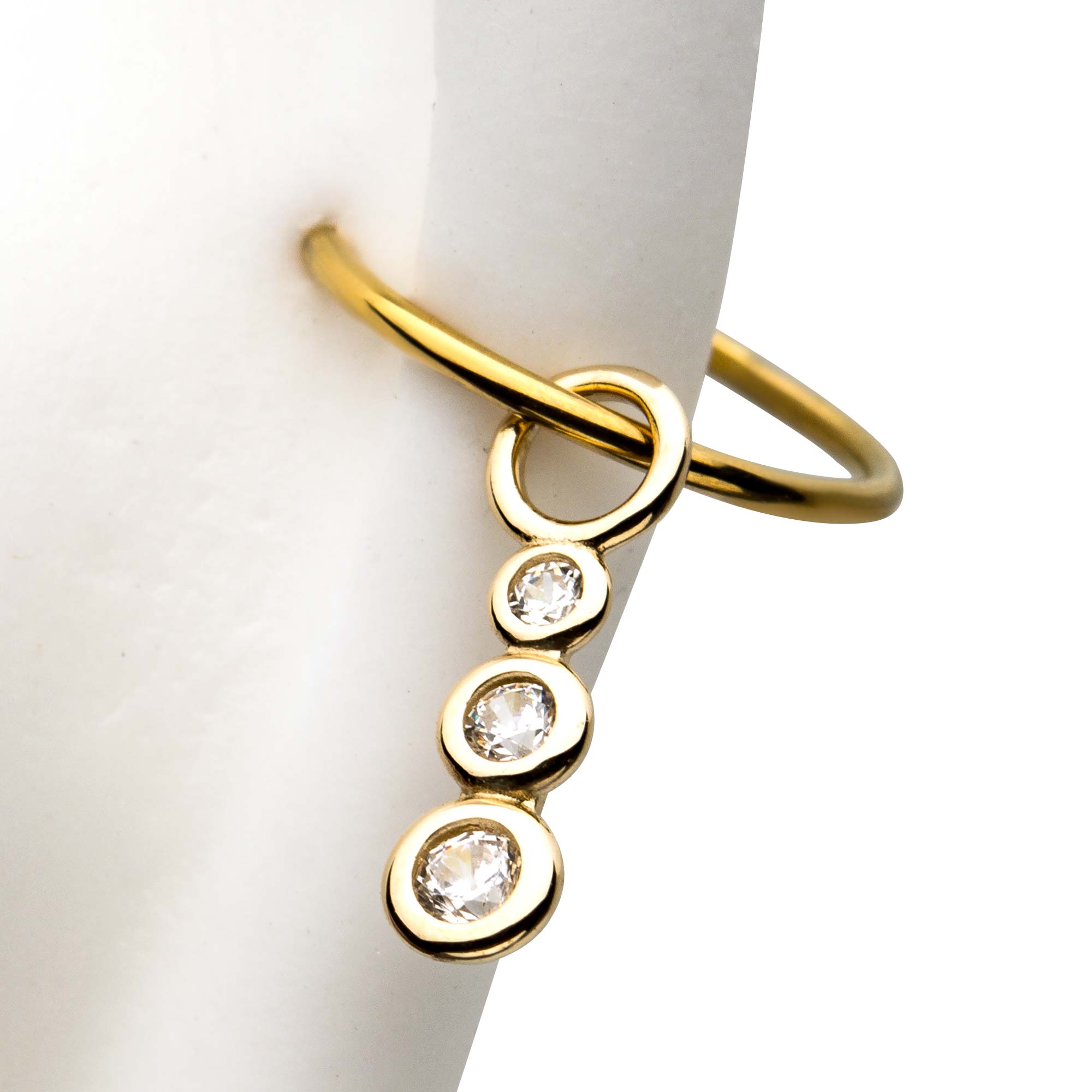 14Kt Yellow Gold Connected Circles with Bezel Set 3pcs Clear CZ Charm