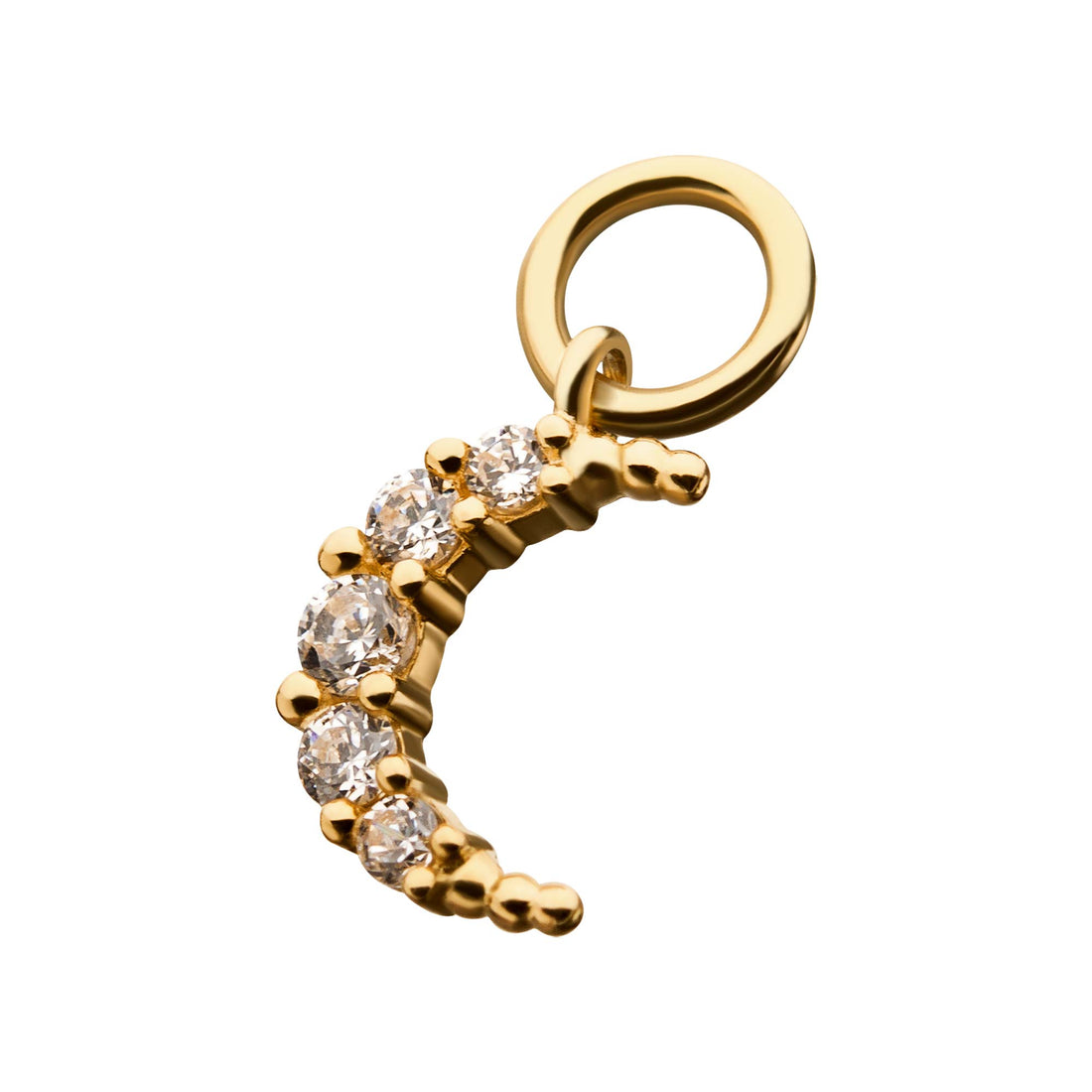 14Kt Yellow Gold Crescent Moon with  Prong Set 5pcs Clear CZ Dangle Charm