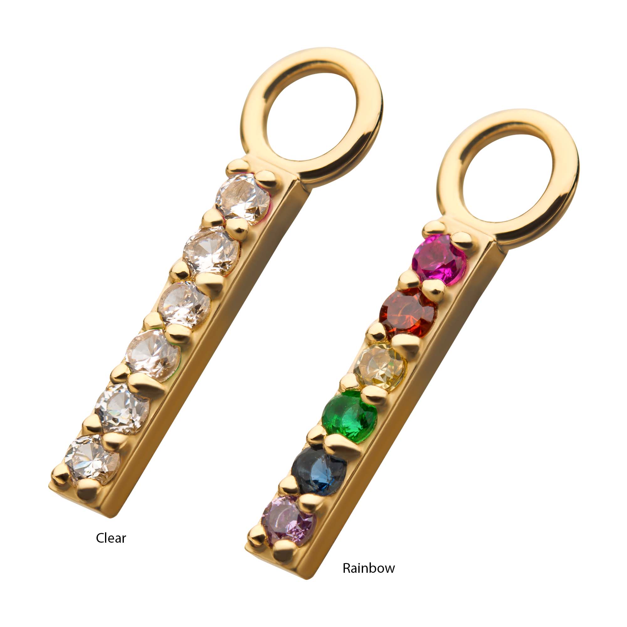 14Kt Yellow Gold Bar with Prong Set 6pcs CZ Charm