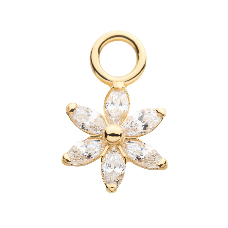 14Kt Yellow Gold Flower with Prong Set Oval Clear CZ Charm
