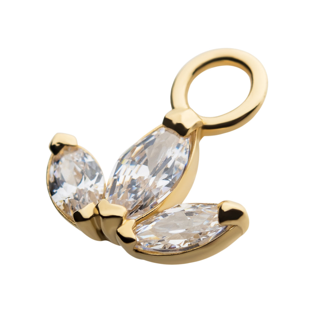 14Kt Yellow Gold Trinity with Prong Set Marquise Clear CZ Charm