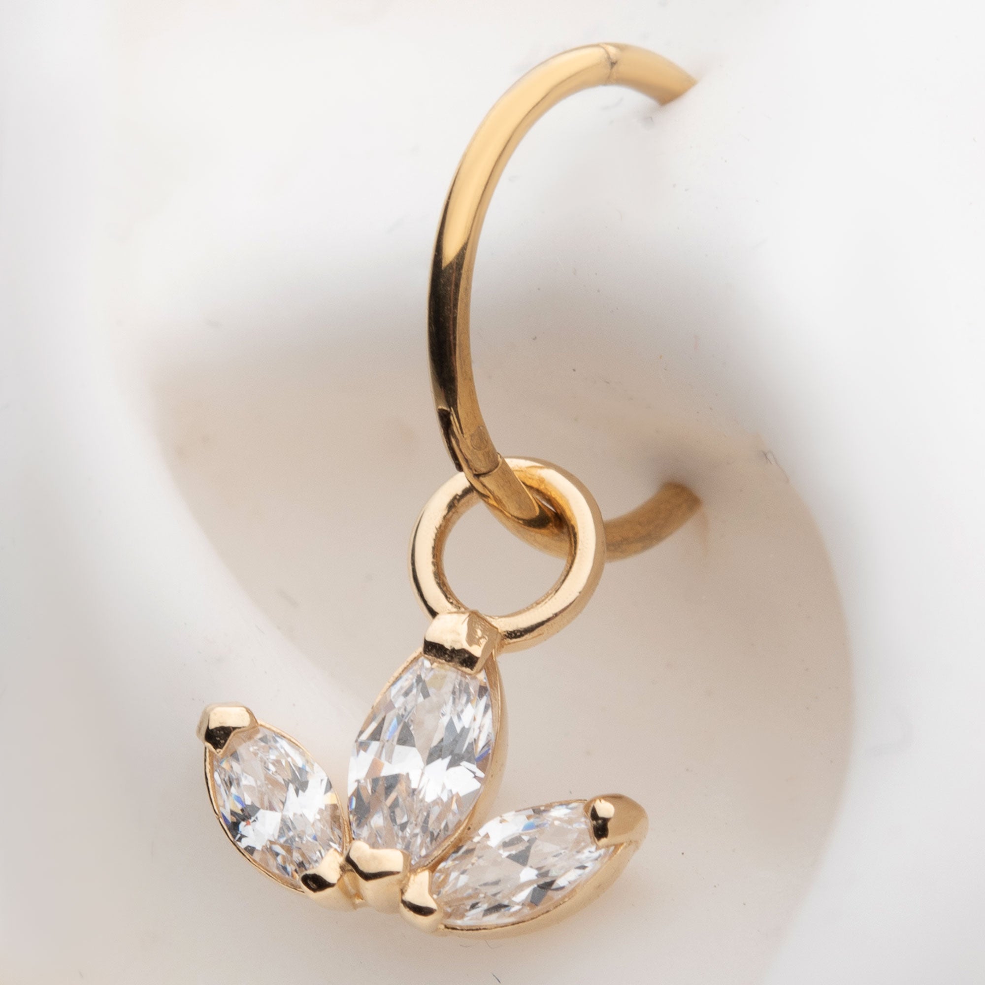 14Kt Yellow Gold Trinity with Prong Set Marquise Clear CZ Charm