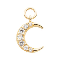 14Kt Yellow Gold Crescent Moon with Prong Set Round 7pcs Clear CZ Dangle Charm