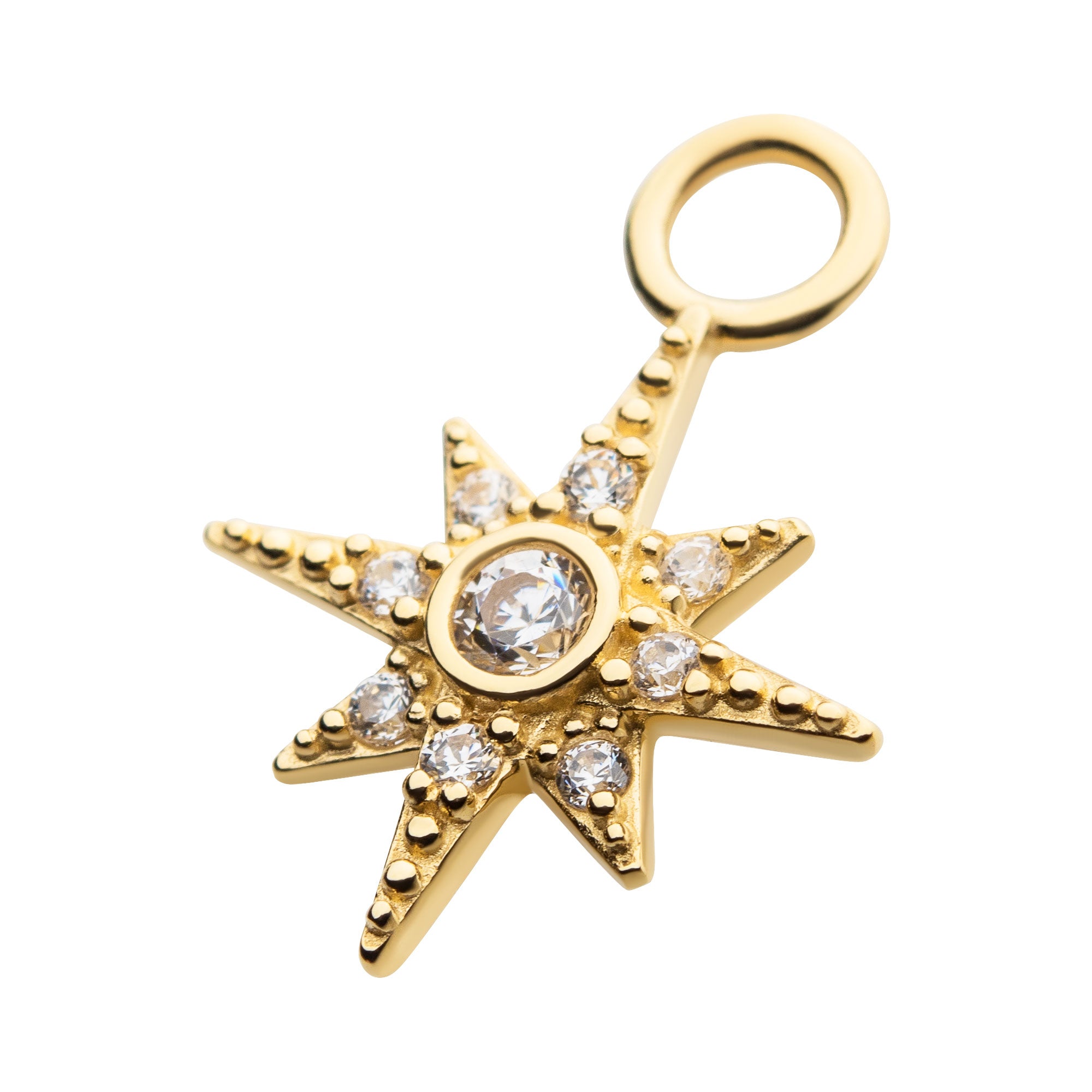 14Kt Yellow Gold 8-Point Star with Round Clear CZ Charm