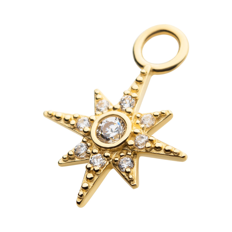 14Kt Yellow Gold 8-Point Star with Round Clear CZ Charm