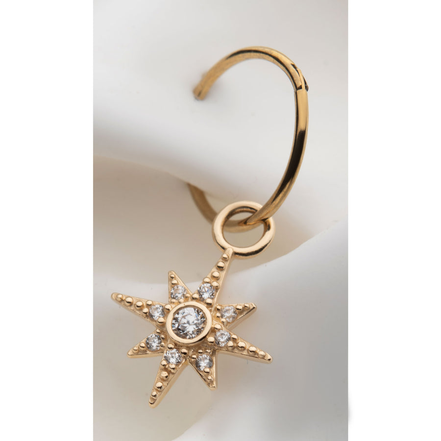 14Kt Yellow Gold 8-Point Star with Round Clear CZ Charm