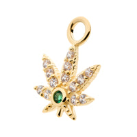 14Kt Yellow Gold with Clear & Emerald CZ Pot Leaf Charm