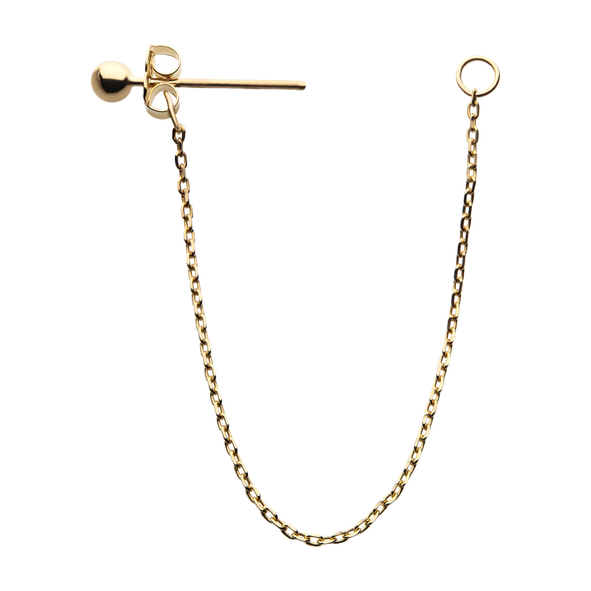 14kt Yellow Gold Ball Butterfly Back Chain Stud Earrings