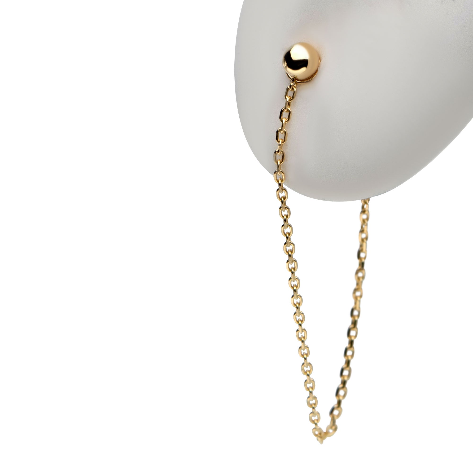 14kt Yellow Gold Ball Butterfly Back Chain Stud Earrings