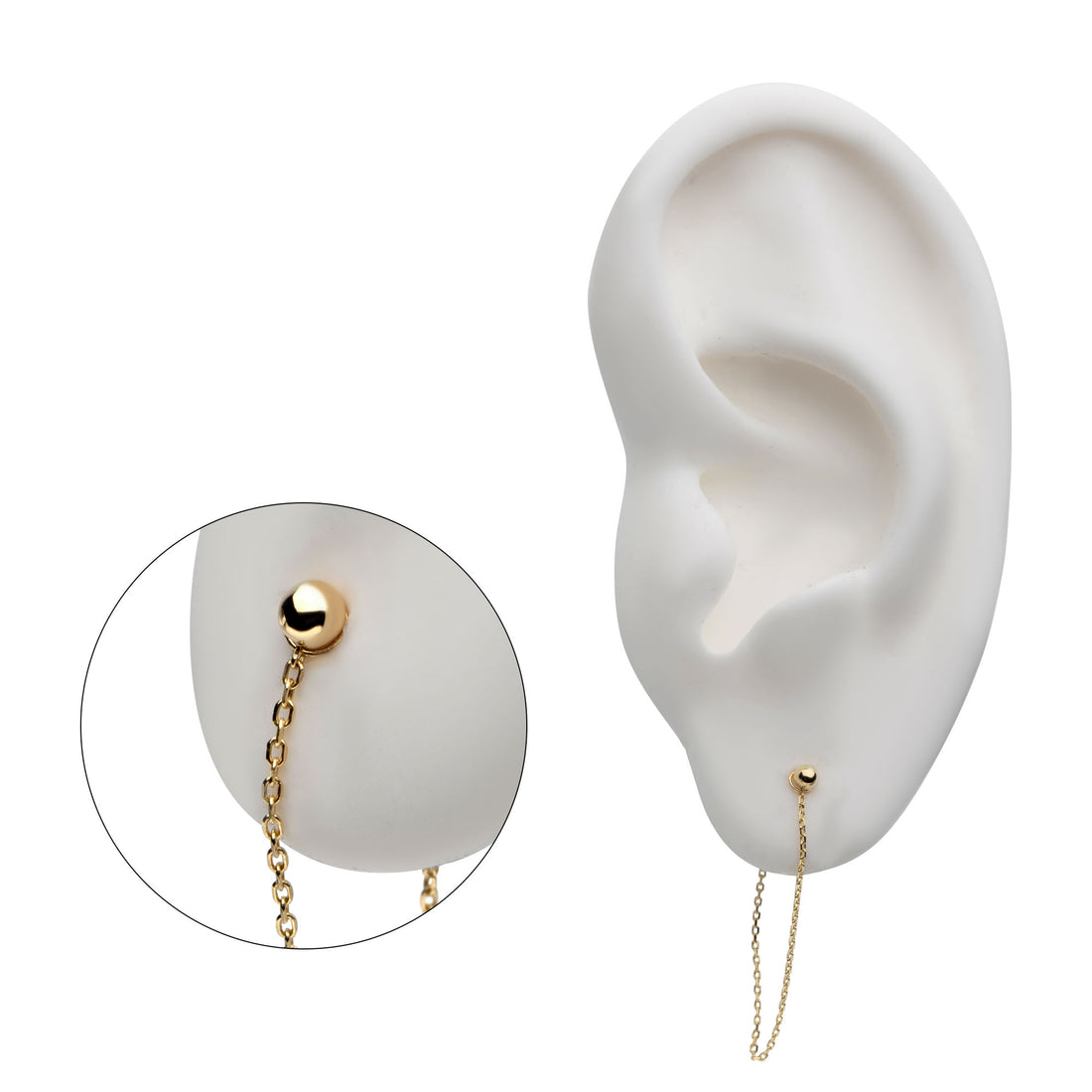 14kt Yellow Gold Ball Butterfly Back Chain Stud Earrings