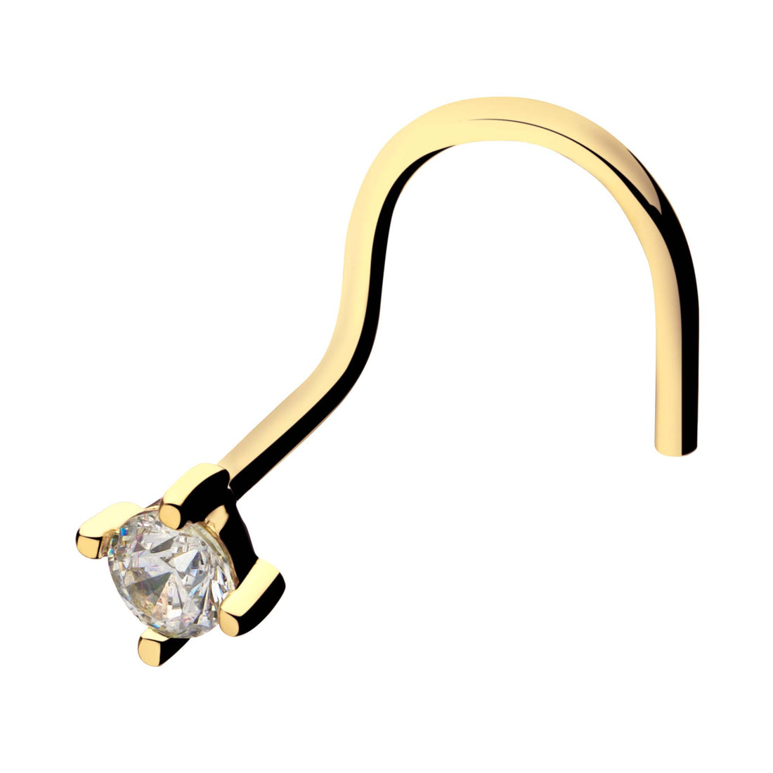 14kt Yellow Gold Nose Screw Clear CZ Gem Top