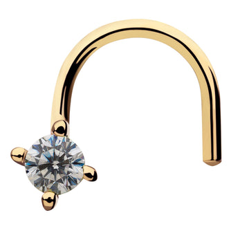 14kt Yellow Gold Nose Screw Clear CZ Gem Top