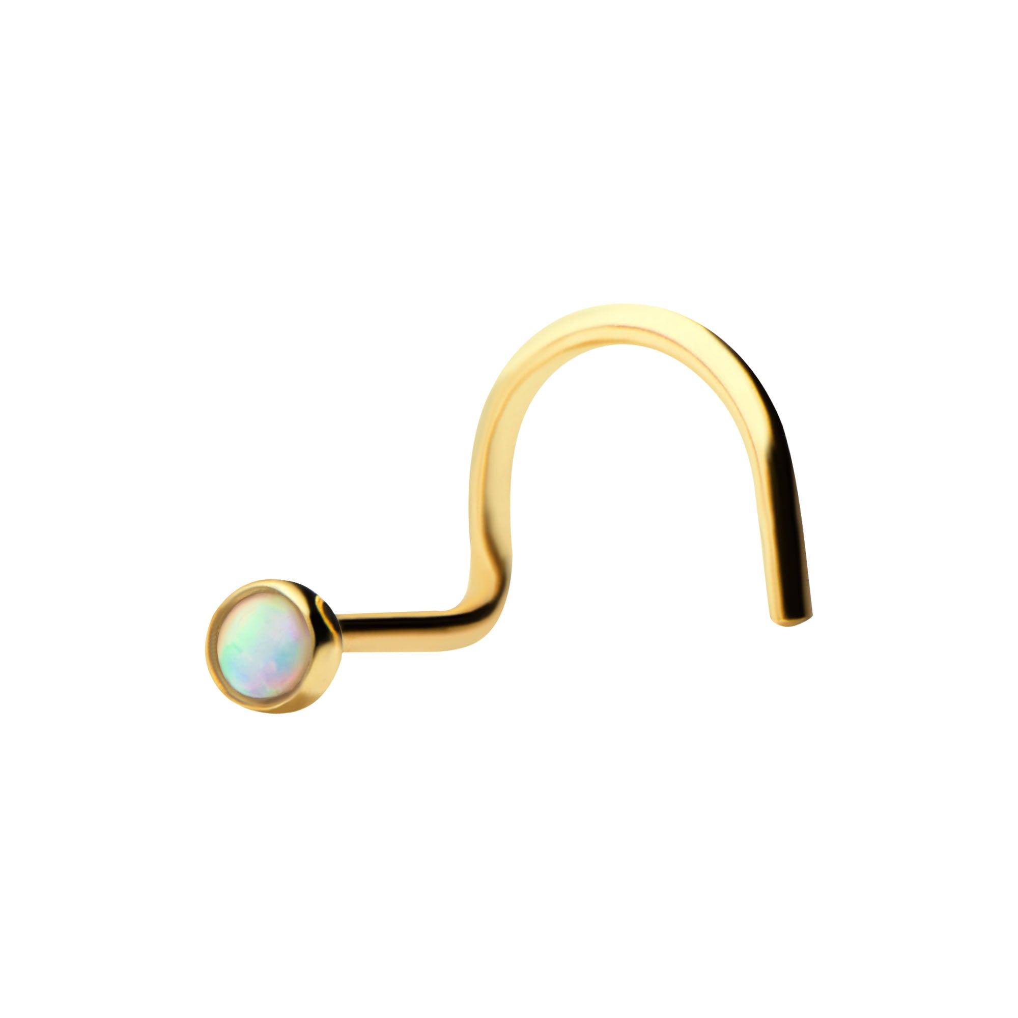 14kt Yellow Gold Nose Screw Bezel Set Synthetic Opal