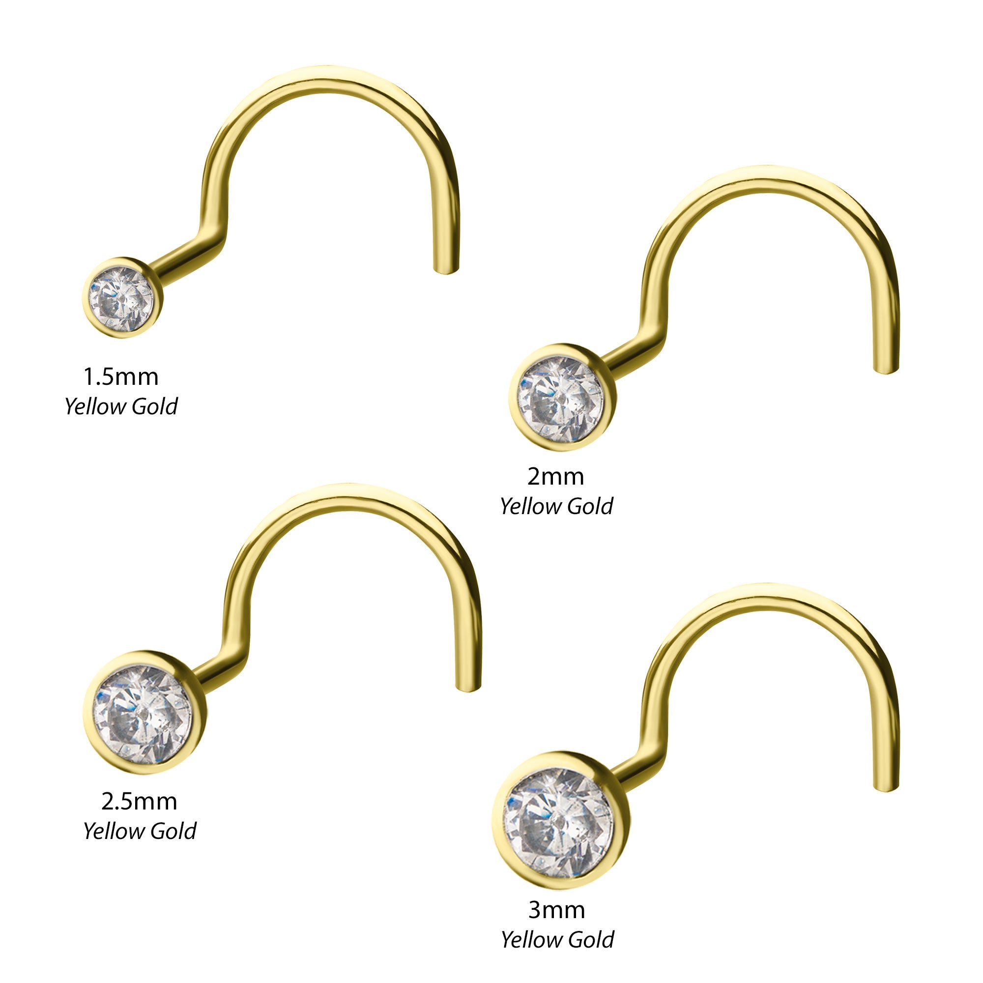 14kt Gold Bezel Set CZ Nose Screw