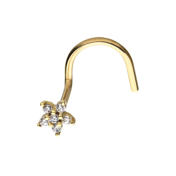 14kt Yellow Gold Flower Clear CZ Nose Screw