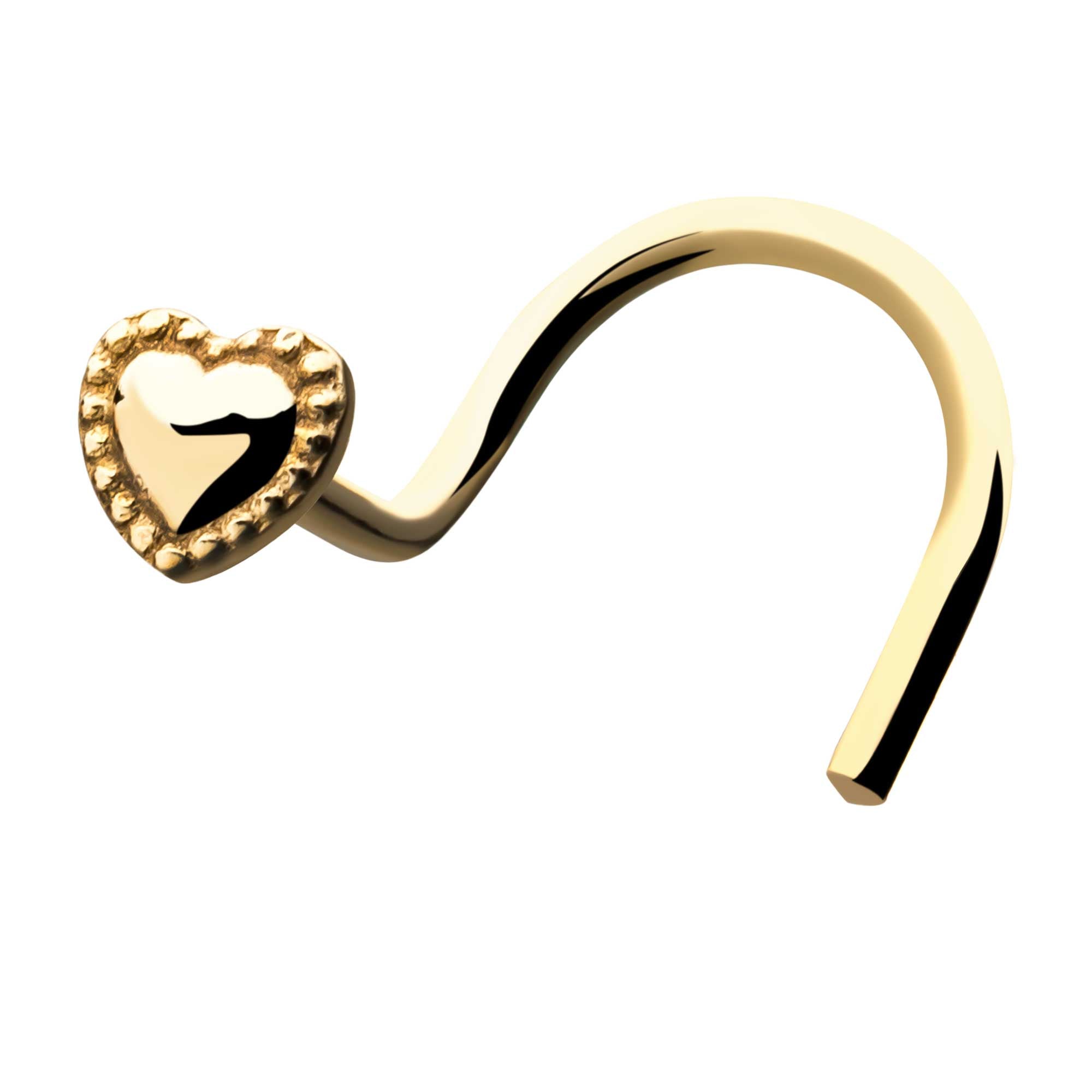 14kt Yellow Gold Heart Nose Screw
