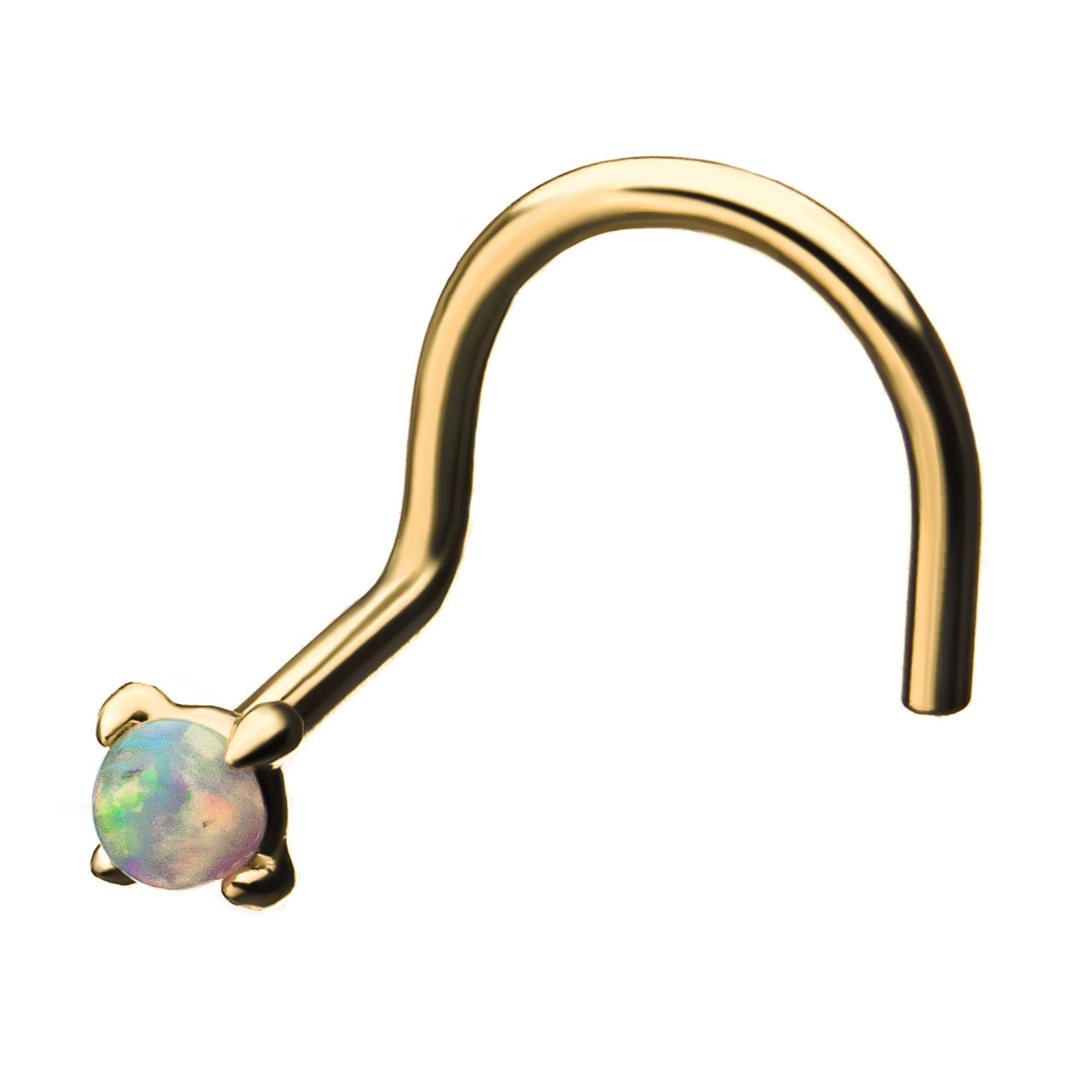 14kt Yellow Gold Prong White Opal Nose Screw