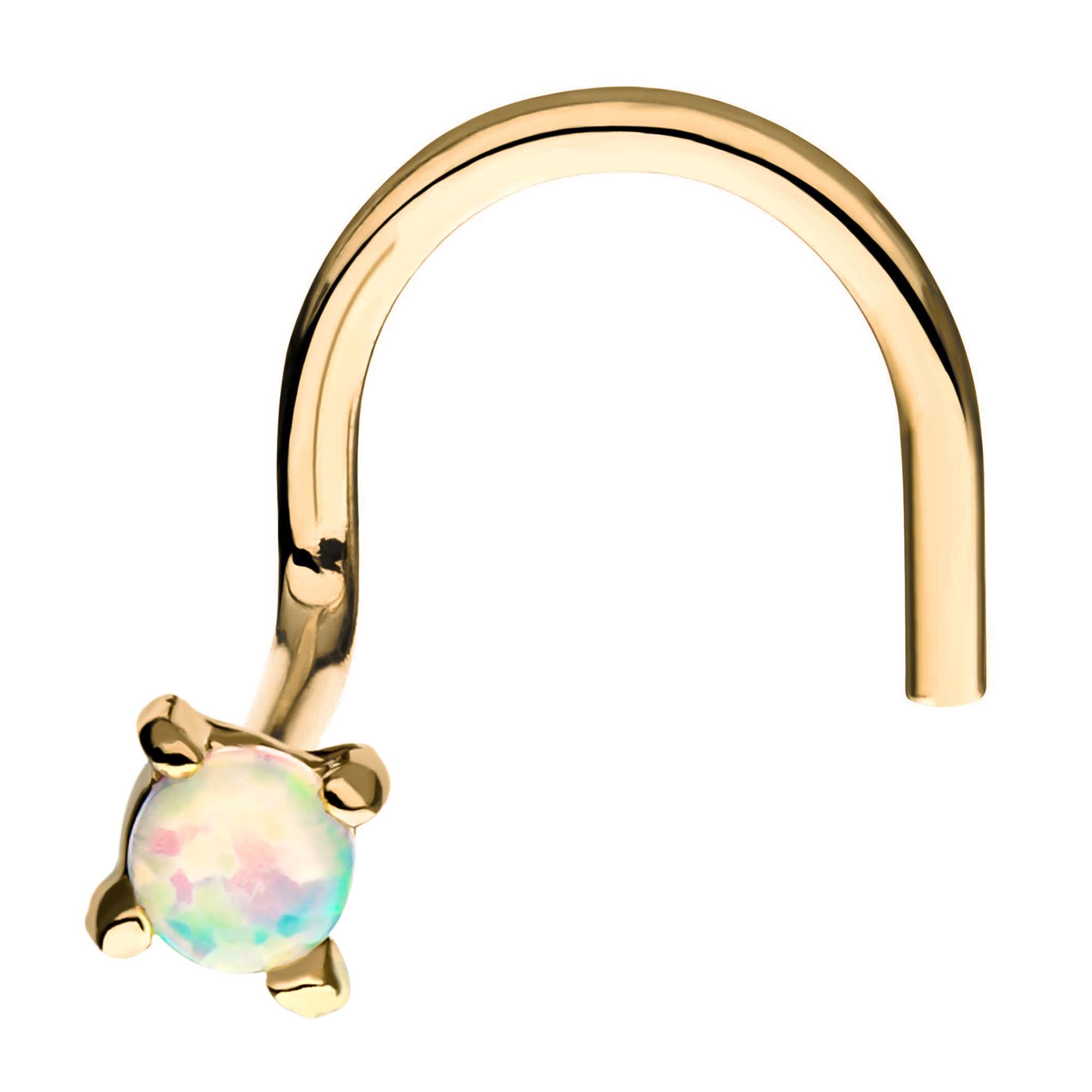 14kt Yellow Gold Prong White Opal Nose Screw