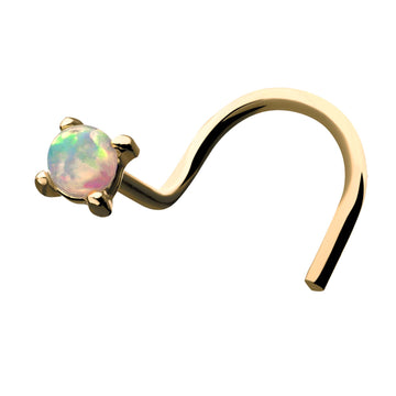 14kt Yellow Gold Prong White Opal Nose Screw