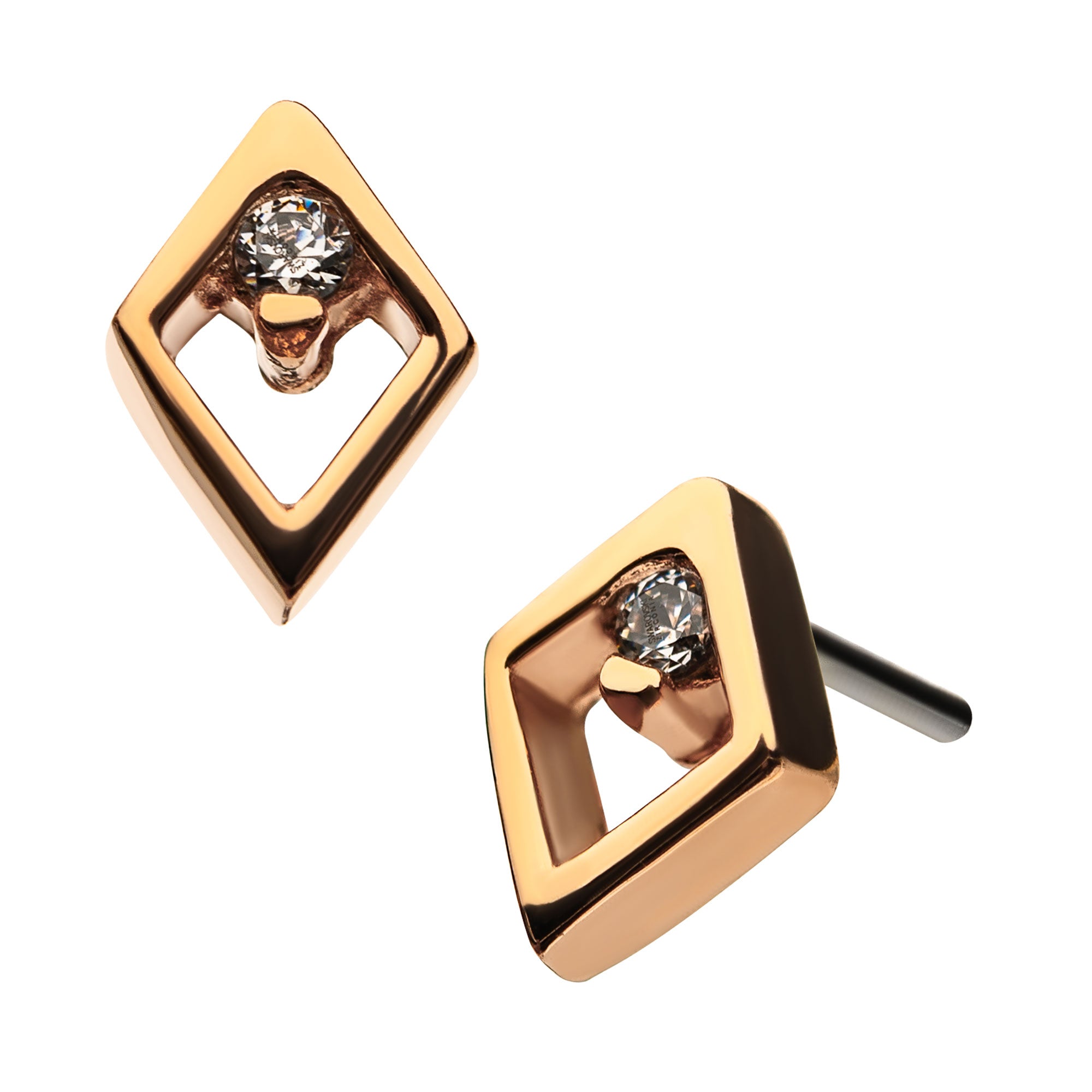 14kt Gold Threadless Diamond Clear CZ Top Rose Gold