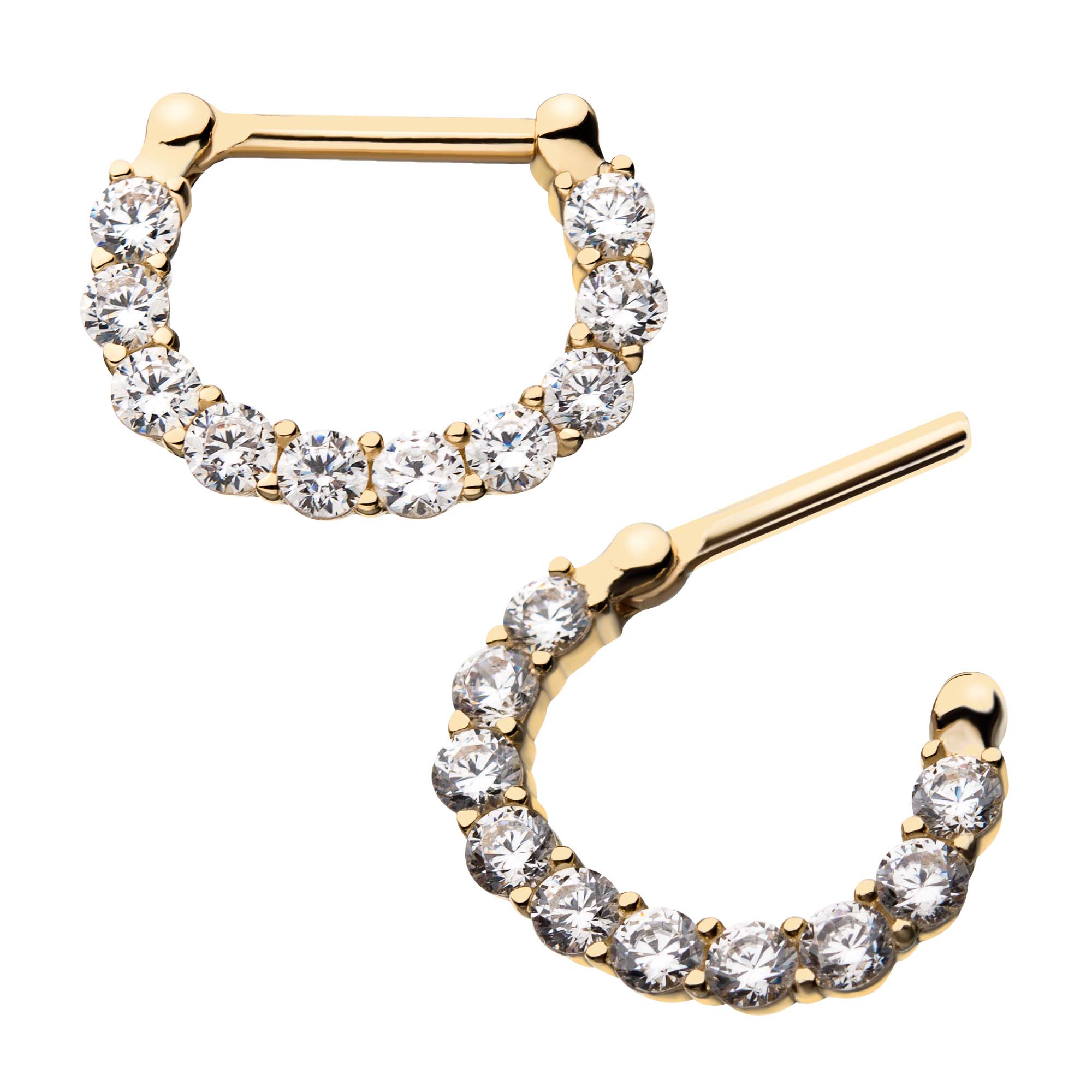 14kt Yellow Gold Prong Clear CZ Septum Clicker