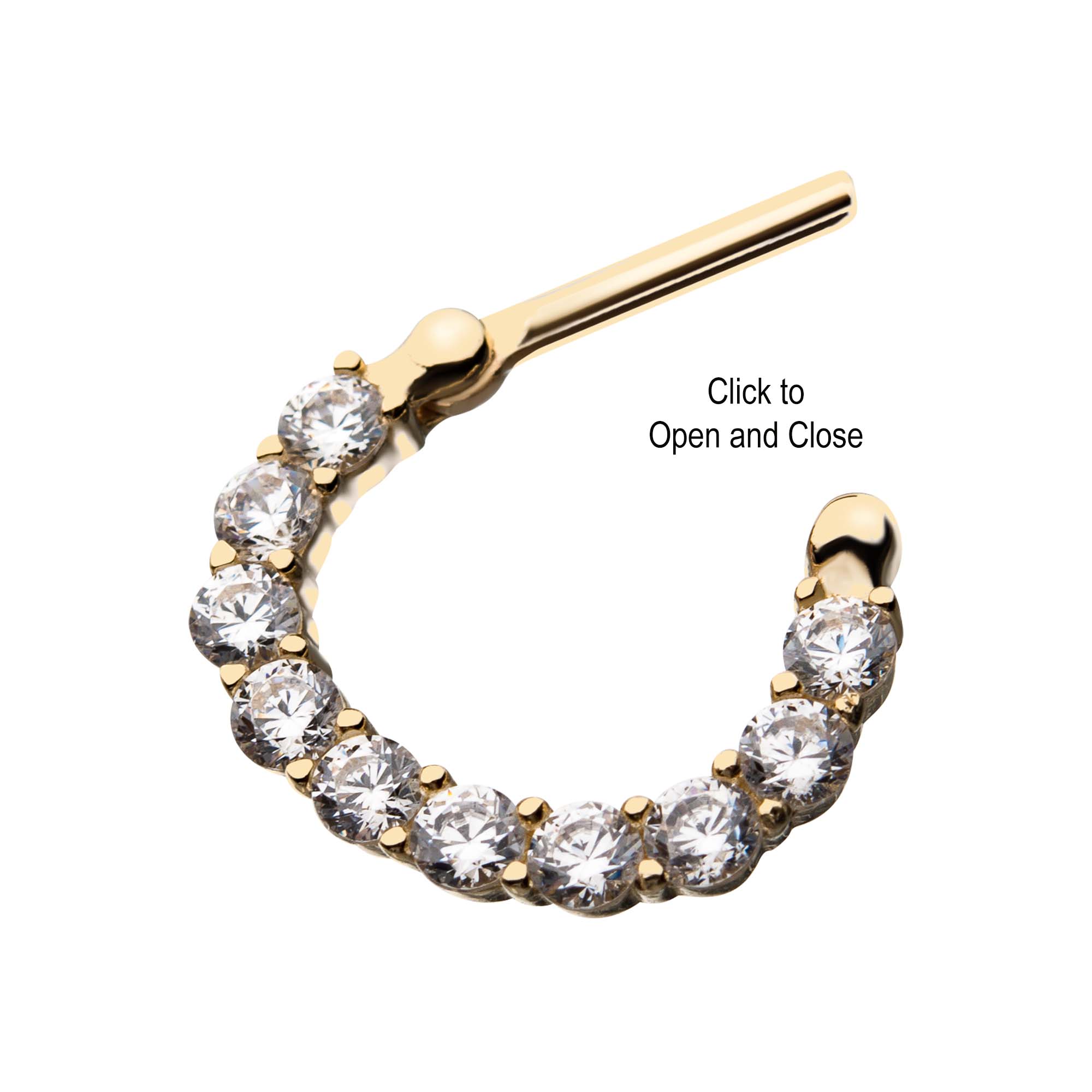 14kt Yellow Gold Prong Clear CZ Septum Clicker