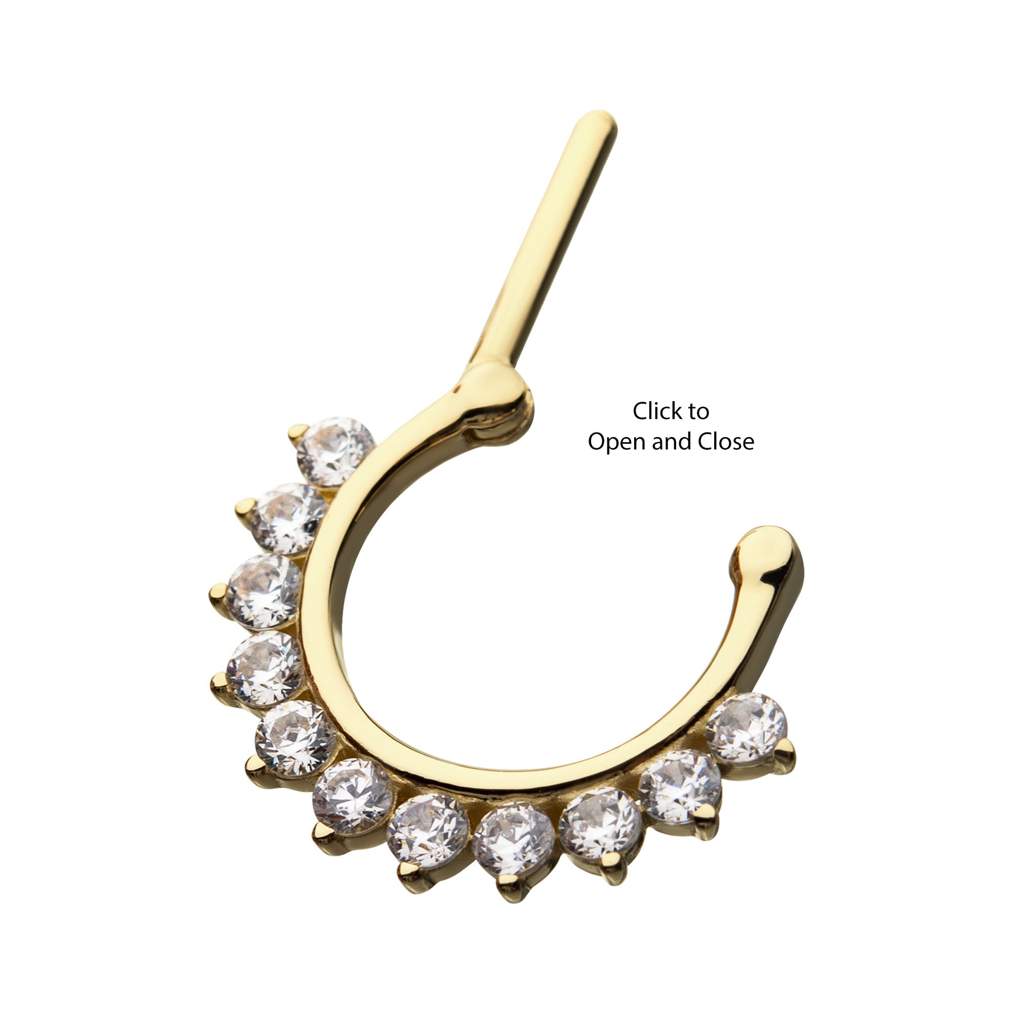 14kt Yellow Gold Prong Clear CZ Septum Clicker