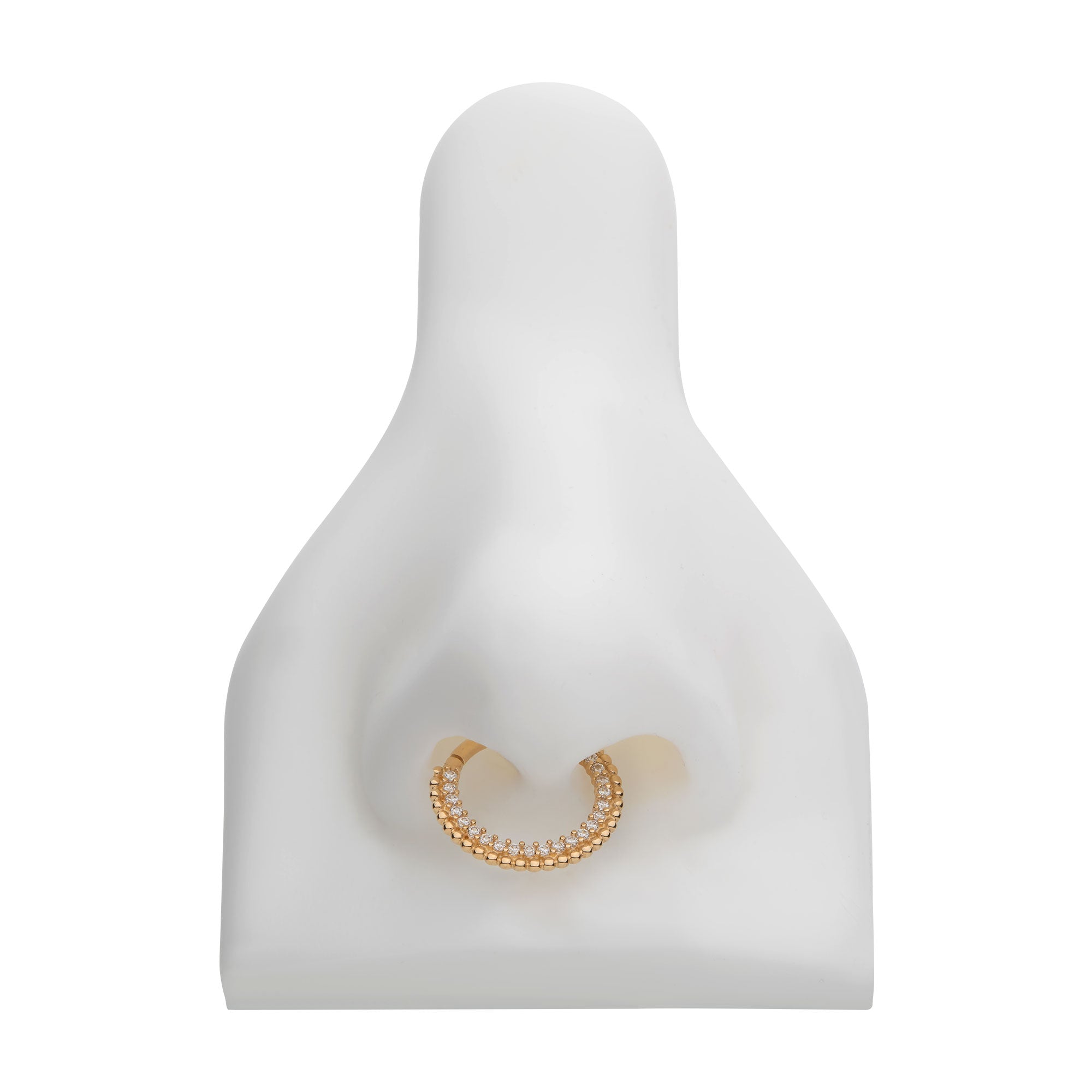 14kt Yellow Gold Prong Clear CZ Beaded Edge Front Facing Hinged Segment Clicker