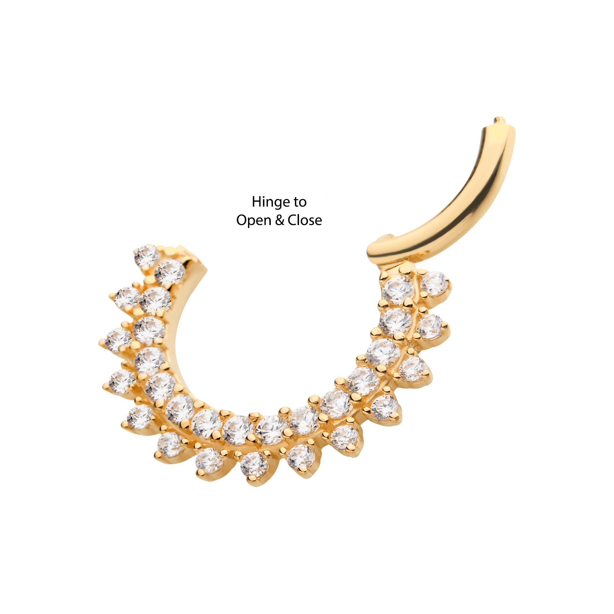 14Kt Yellow Gold with Double Row Prong Set Clear CZ Front Facing Hinged Segment Clicker