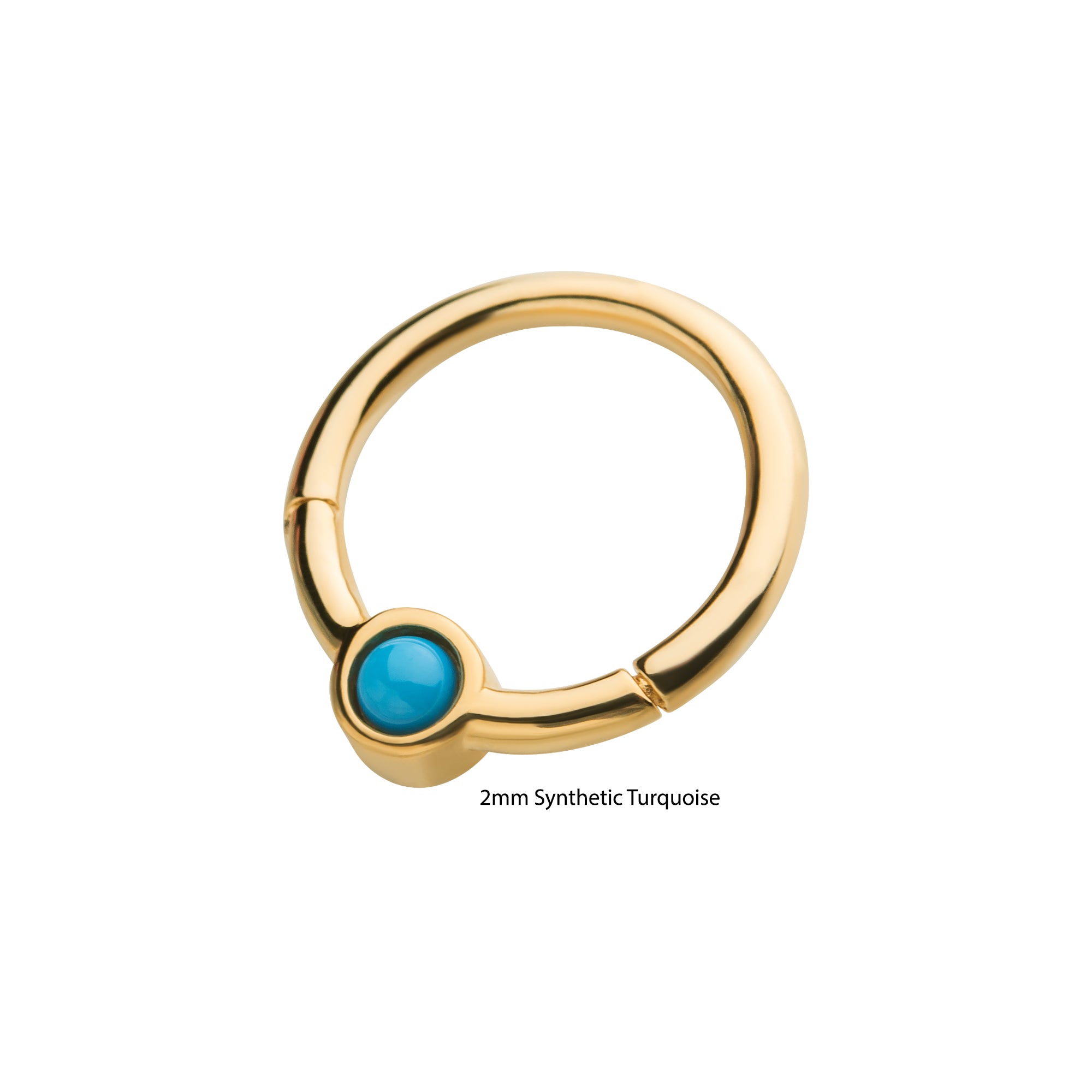 14kt Yellow Gold Frontal Synthetic Turquoise & Back White Enamel Front Facing Hinged Segment Clicker