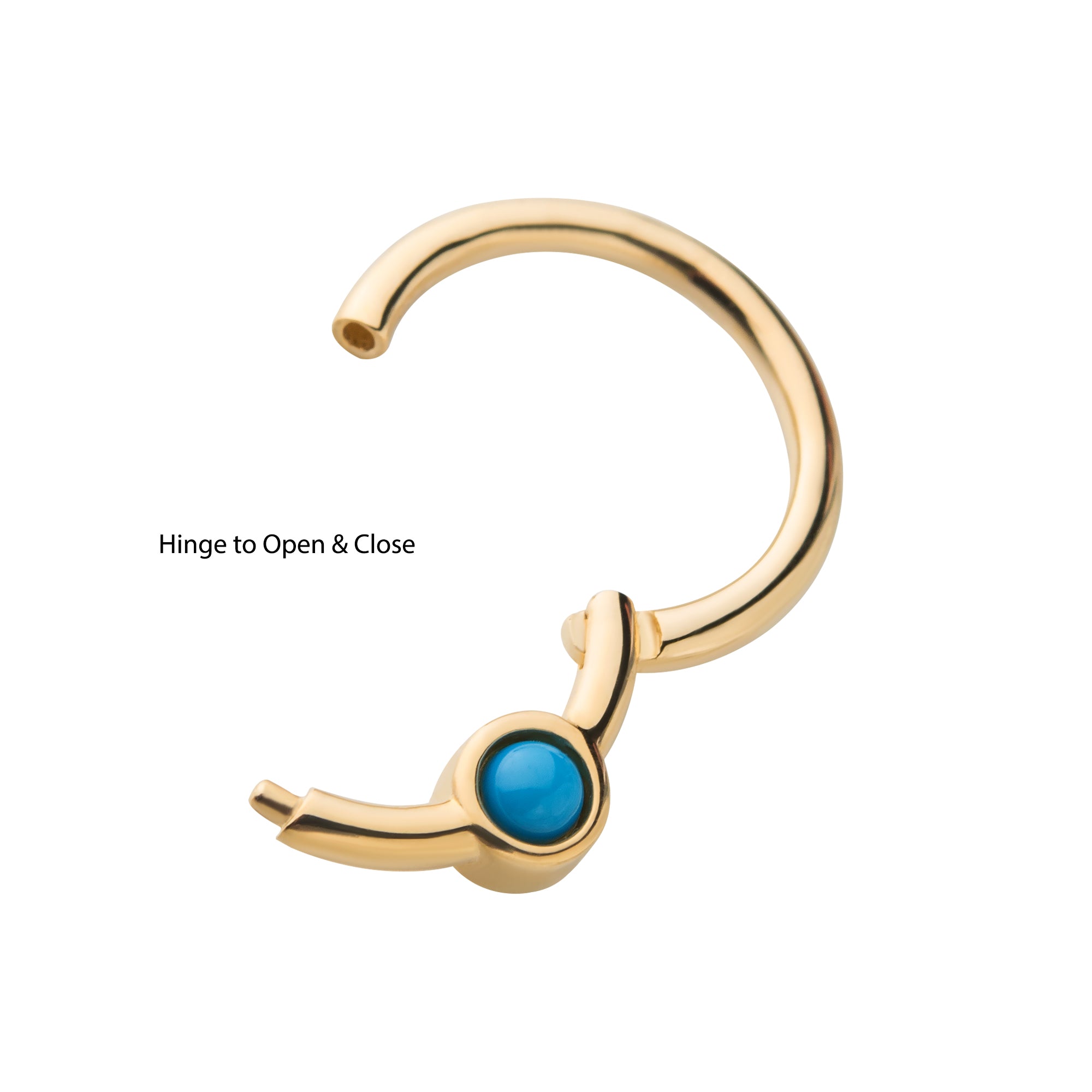 14kt Yellow Gold Frontal Synthetic Turquoise & Back White Enamel Front Facing Hinged Segment Clicker