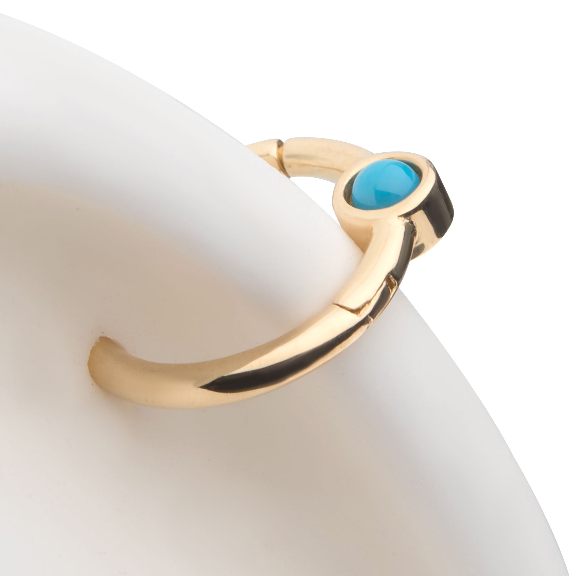 14kt Yellow Gold Frontal Synthetic Turquoise & Back White Enamel Front Facing Hinged Segment Clicker