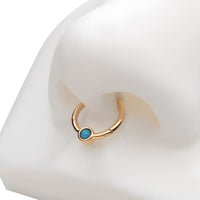 14kt Yellow Gold Frontal Synthetic Turquoise & Back White Enamel Front Facing Hinged Segment Clicker
