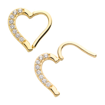 14kt Gold Prong Clear CZ Heart Front Facing Hinged Segment Clicker (For Right Ear)14kt Gold Prong Clear CZ Heart Front Facing Hinged Segment Clicker (For Right Ear)