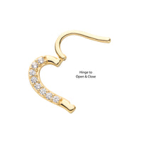 14kt Gold Prong Clear CZ Heart Front Facing Hinged Segment Clicker (For Right Ear)