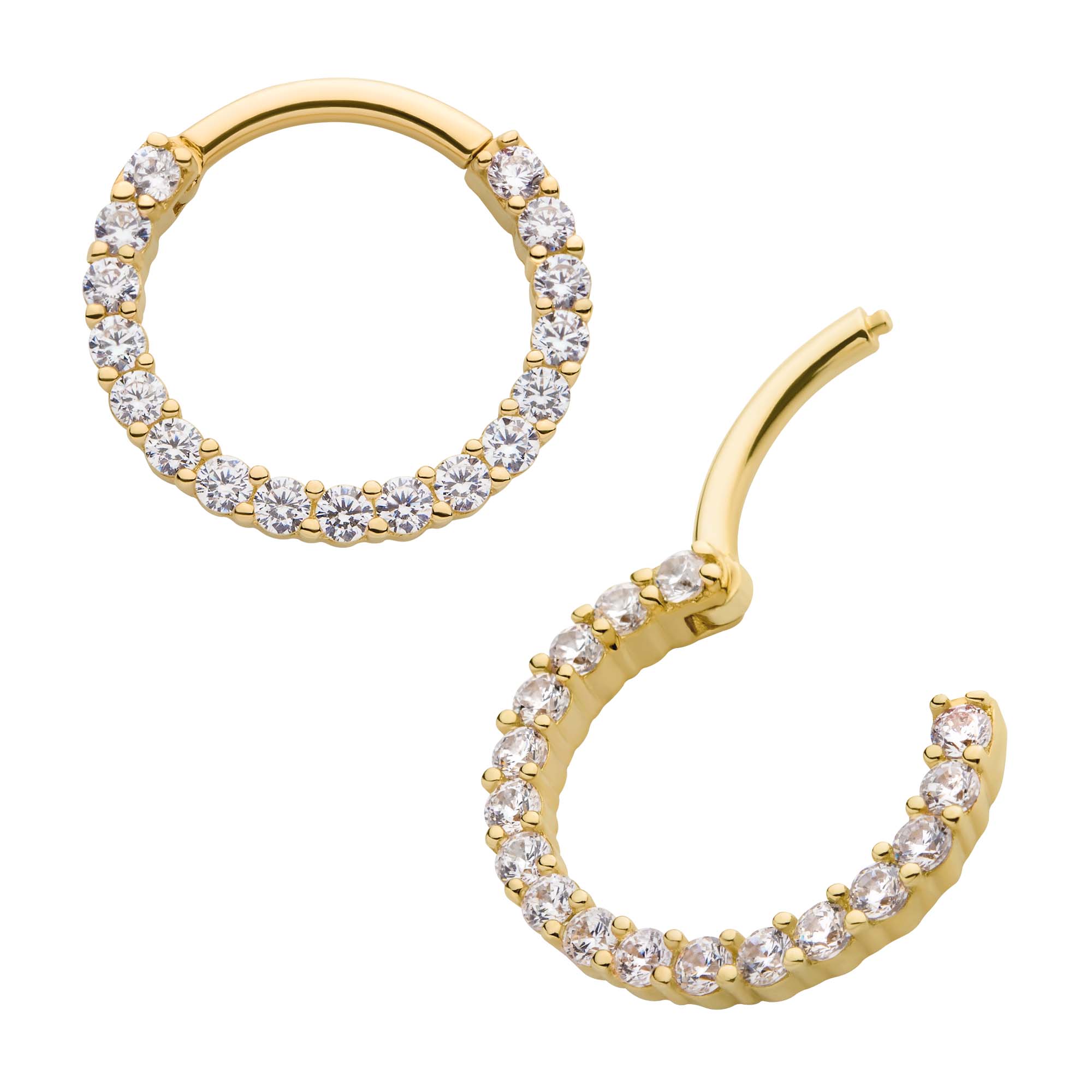 14kt Yellow Gold Prong Clear CZ Row Front Facing Hinged Segment Clicker