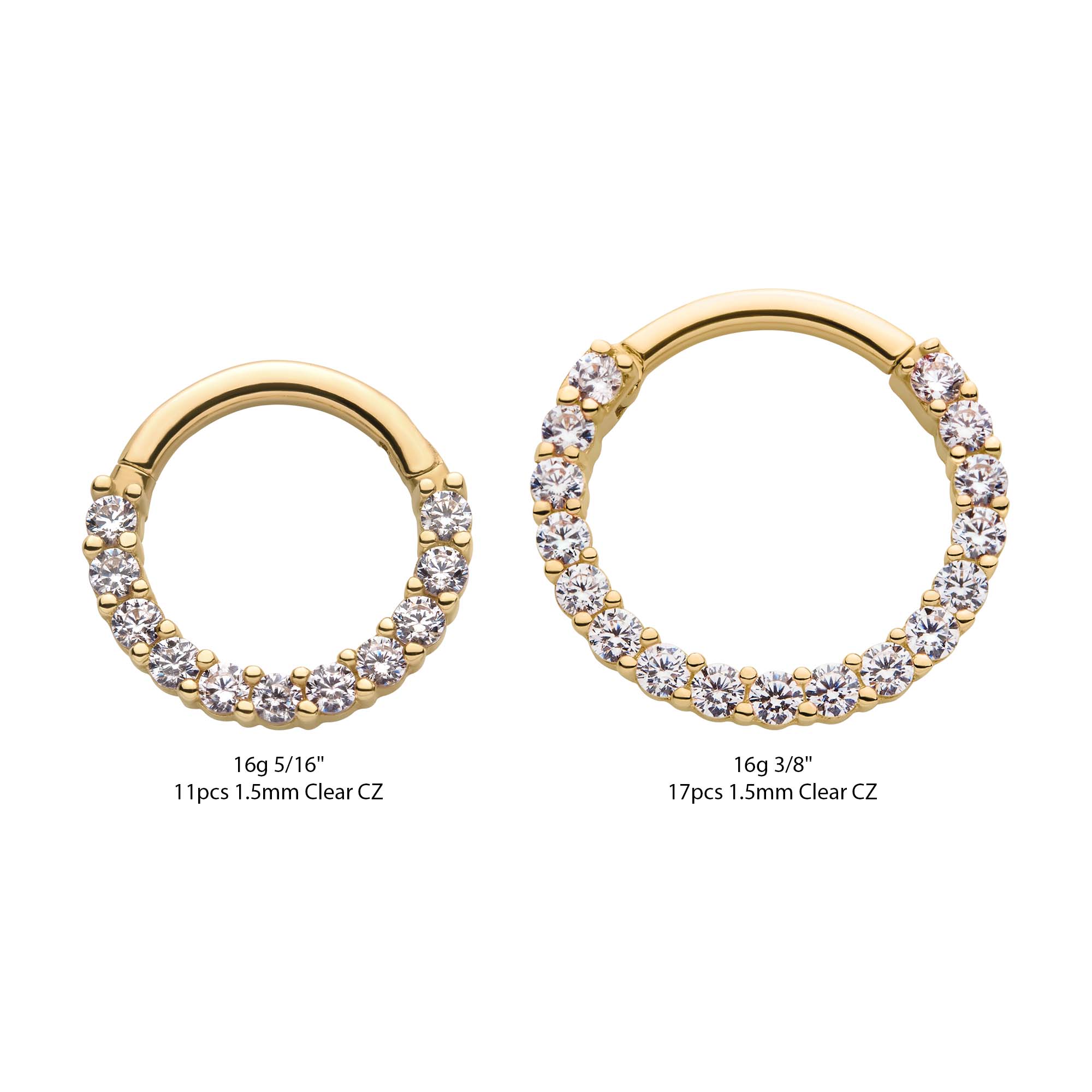 14kt Yellow Gold Prong Clear CZ Row Front Facing Hinged Segment Clicker